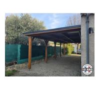 Carport Bois Douglas Français 52 m² - Toit plat adossé - 5 poteaux - Abri camping car extérieur - Garantie 10 ans