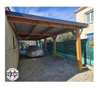 Carport Bois Douglas Français adossé 40 m² - toit plat - 5 poteaux - Abri voiture extérieur - Garantie 10 ans