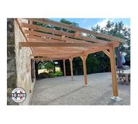 Carport Bois Douglas Français adossé surface 44 m² - 1 pente - 5 poteaux - Abri voiture extérieur - Garantie 10 ans