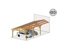 Carport Bois Français 63 m² - 2 pentes faitage décalé adossé - 6 poteaux - Abri voiture extérieur - Garantie 10 ans