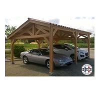 Carport Bois luxe Douglas Français 36 m² - 2 pentes faitage décalé - 6 poteaux - Abri véhicules extérieur - Garantie 10 ans