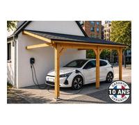 Carport Bois massif Français adossé surface 15 m² - 1 pente - 3 poteaux - Abri véhicule extérieur - Garantie 10 ans