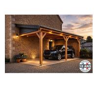 Carport Bois massif Français adossé surface 15 m² - 1 pente - 3 poteaux - Abri voiture extérieur - Garantie 10 ans