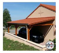 Carport Bois massif Français adossé surface 19 m² - 1 pente - 3 poteaux - Abri véhicule extérieur - Garantie 10 ans