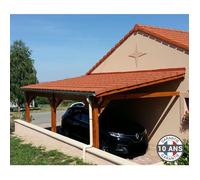 Carport Bois massif Français adossé surface 20 m² - 1 pente - 3 poteaux - Abri véhicule extérieur - Garantie 10 ans