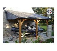 Carport Bois massif Français adossé surface 21 m² - 1 pente - 3 poteaux - Abri véhicule extérieur - Garantie 10 ans