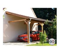 Carport Bois massif Français adossé surface 26 m² - 1 pente - 3 poteaux - Abri voiture extérieur - Garantie 10 ans