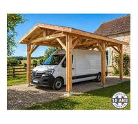 Carport camping car 2 pentes en bois douglas 24 m² 6 poteaux. Abri voiture extérieur. Garantie 10 ans.