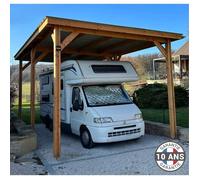 Carport camping car Bois Douglas Français 23 m² - toit plat - 6 poteaux - Abri camping car extérieur - Garantie 10 ans