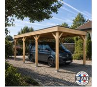 Carport camping car Bois Douglas Français 58 m² - Toit plat - 8 poteaux - Abri camping car extérieur - Garantie 10 ans