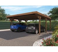 Carport double en bois autoclave Cerland Victor 30,7 m² - Marron