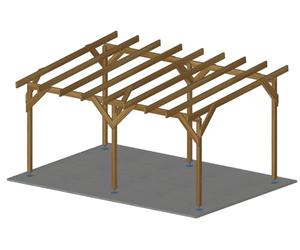 Carport en Bois avec Pente de 10%, Un vehicule, de 3m par 5m, traité Classe 3 - Nicolas