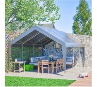 Carport garage de tente EVRYAE 611 x 396 x 300 cm avec bâche PE imperméable, portes enroulables, fenêtres, gris