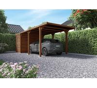 Carport simple en bois autoclave avec annexe Cerland Léon 20,9 m² - Marron