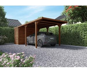 Carport simple en bois autoclave avec annexe Cerland Léon 20,9 m² - Marron