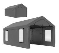 Carport tente de garage - Outsunny - 3 x 6 m - parois latérales amovibles, 2 portes enroulables et 4 fenêtres - gris foncé