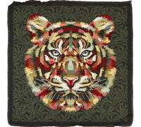Carré de tissu jacquard polycoton motif tête de tigre SHEREKAHN vert Kaki