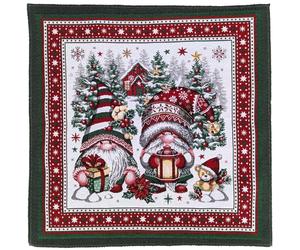 Carré de tissu polycoton motif NAINS Noël blanc et rouge