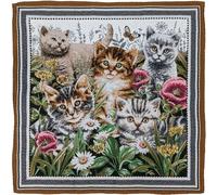 Carré jacquard polycoton 47x47 cm MIAOU motif chatons mignons blanc