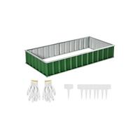 Carré potager de jardin dim. 174L x 90l x 30H cm - modulable, montage sans outils, gants fournis - tôle d'acier ondulée verte