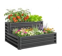 Outsunny Carré potager surélevé 2 étages acier galvanisé fond ouvert 120 x 101 x 58 cm gris foncé