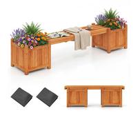 Carré Potager d'Extérieur en Bois COSTWAY avec Banc, Base Ouverte, 2 en 1 Design Démontage ou Assemblage, 169 x 35 x 35 cm, Orange