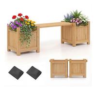Carré Potager Extérieur en Bois Massif COSTWAY avec Banc 60 x 19,5 cm, Base Ouverte, 2 en 1 Design Démontage ou Assemblage, Naturel