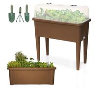 Carré potager sur pied plastique Marron avec couvercle 76x 66x37cm Jardinière surélevée