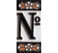 Carreau de maison en céramique avec numéros et panneaux - Motif floral noir - Dimensions : 7,5 cm x 3,5 cm - 2 à 10 cadres (numéros)