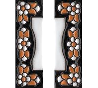 Carreau de maison en céramique avec numéros et panneaux - Motif floral noir - Dimensions : 7,5 cm x 3,5 cm - 2 à 10 cadres (extrémité en lot)