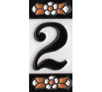 Carreau de maison en céramique avec numéros et panneaux - Motif floral noir - Dimensions : 7,5 x 3,5 cm - 2 à 10 cadres (2)