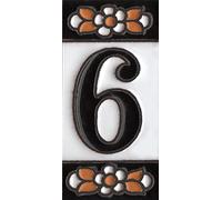 Carreau de maison en céramique avec numéros et panneaux - Motif floral noir - Dimensions : 7,5 x 3,5 cm - 2 à 10 cadres (6)