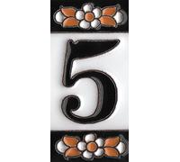 Carreau de maison en céramique avec numéros et panneaux - Motif floral noir - Dimensions : 7,5 x 3,5 cm - 2 à 10 cadres (5)