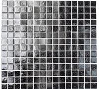 Carreau de mosaïque carré uni noir en verre avec effet - Miroir de carrelage - Format de la pierre de mosaïque : 20 x 20 x 4 mm - Dimensions du tapis : 327 x 305 mm, 1 tapis