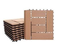 Carreau De Sol Wpc Rhône + Bordure, Aspect Bois, 11x Chaque 30x30cm = 1m² Premium Teak, Échelonné Marron