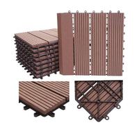 Carreau De Sol Wpc Rhône + Bordure, Aspect Bois, 11x Chaque 30x30cm = 1m² Premium Café Linéaire Vertical Marron