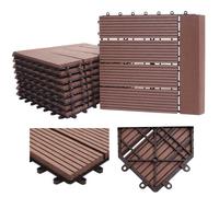 Carreau De Sol Wpc Rhône + Bordure, Aspect Bois 11x Chaque 30x30cm = 1m² Premium Café Linear Waagrecht Marron