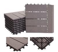 Carreau De Sol Wpc Rhône + Bordure, Aspect Bois,11x Chaque 30x30cm = 1m² Premium Gris Linéaire Horizontal Gris