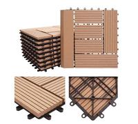 Carreau De Sol Wpc Rhône + Bordure, Aspect Bois, 11x Chaque 30x30cm = 1m² Premium Teak, Échelonné Marron