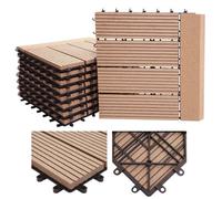 Carreau De Sol Wpc Rhône + Bordure, Aspect Bois 11x Chaque 30x30cm = 1m² Premium Teak Linéaire Horizontal Marron