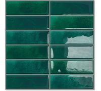 Carreaux adhésifs - Stickers muraux pour cuisine - Cuisine et salle de bain - Adhésif puissant - 10 feuilles - Vert foncé
