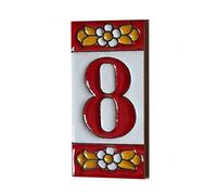 Carreaux de maison en céramique avec chiffres et lettres, motif floral rouge, taille des carreaux : 7,5 cm x 3,5 cm, cadres de 2 à 10 carreaux (8)