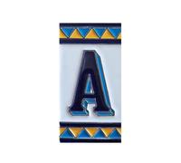 Carreaux de maison en céramique, lettres et cadres, motif espagnol orange et bleu, taille du carrelage : 11 cm de hauteur x 6 cm de largeur, taille du cadre : 2 à 13 carreaux (Lettre A)