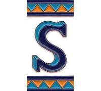 Carreaux de maison en céramique, lettres et cadres, motif espagnol orange et bleu, taille du carrelage : 11 cm de hauteur x 6 cm de largeur, taille du cadre : 2 à 13 carreaux (Lettre S)