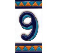 Carreaux de maison en céramique, lettres et cadres, motif espagnol orange et bleu, taille du carrelage : 11 cm de hauteur x 6 cm de largeur, taille du cadre : 2 à 13 carreaux (numéro 9)