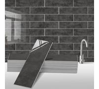 Carreaux de mosaïque en PVC adhésif, 24 feuilles, couleur noire, dimensions 30,5 x 7,65 cm
