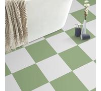 Carreaux de sol en vinyle autocollants - revêtement de sol imperméable et antidérapant pour la cuisine, la salle de bain et le salon - vert clair et blanc 30 x 30 cm, pack de 10