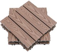 Carreaux de terrasse WPC - système d'encliquetage - lot de 22 - 30×30 cm - épaisseur 20 mm - grain de bois gaufré - charge admissible 500 kg - kaki foncé