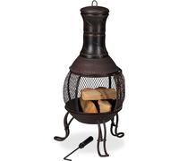 Carreaux de terre cuite anciens - Barbecue à bois - Tube métallique - Pare-fumée - Ancien poêle de terrasse - Hauteur 89 cm - Doré - 89 x 45 x 45 cm