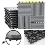 Carreaux En Wpc Rhone, Aspect Bois Pour Balcon/Terrasse, 11 Carreaux À 30x30cm = 1m² Premium, Gris Rectangle Gris